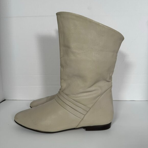 Mister Shoes by Markin Shoes - Vintage 80s Mister Shoes by Markon Mid-Calf Fold Over Leather Boots Sz 7 White